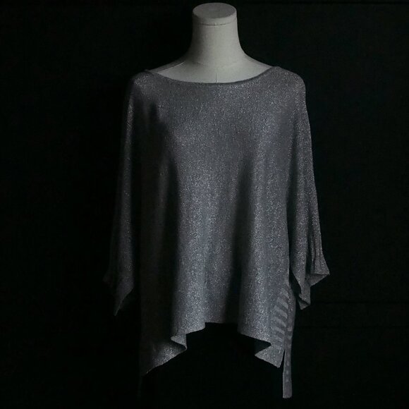 Anthropologie | Like NEW Festive, Silver Metallic Sweater, Dolman 3/4 Sleeve - Picture 1 of 7